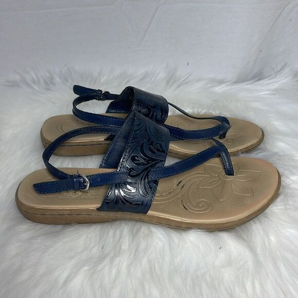 Born BOC Black Faux Leather Embossed Strap Thong Sandals Sz 8 - Picture 4 of 6